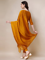 Hand Embroidered Kurta With Pant And Dupatta Set, Multicolor - Hiral Fashion | Grocsy