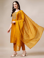 Hand Embroidered Kurta With Pant And Dupatta Set, Multicolor - Hiral Fashion | Grocsy