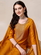 Hand Embroidered Kurta With Pant And Dupatta Set, Multicolor - Hiral Fashion | Grocsy