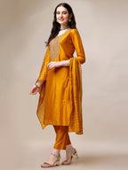Hand Embroidered Kurta With Pant And Dupatta Set, Multicolor - Hiral Fashion | Grocsy