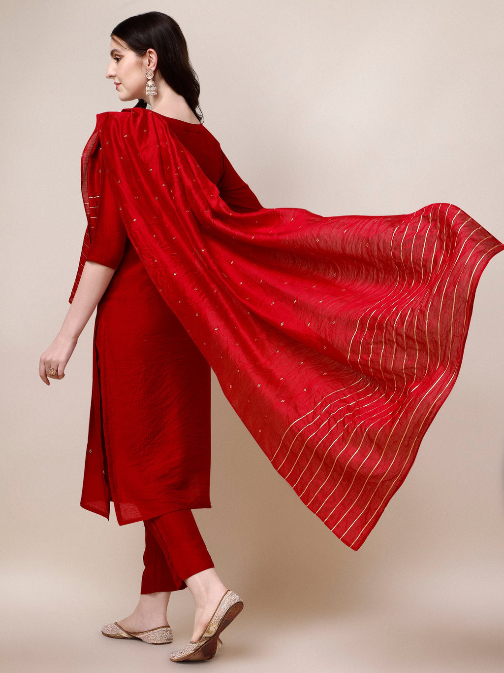 Hand Embroidered Kurta With Pant And Dupatta Set, Multicolor - Hiral Fashion | Grocsy