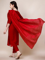 Hand Embroidered Kurta With Pant And Dupatta Set, Multicolor - Hiral Fashion | Grocsy