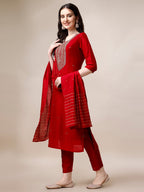 Hand Embroidered Kurta With Pant And Dupatta Set, Multicolor - Hiral Fashion | Grocsy