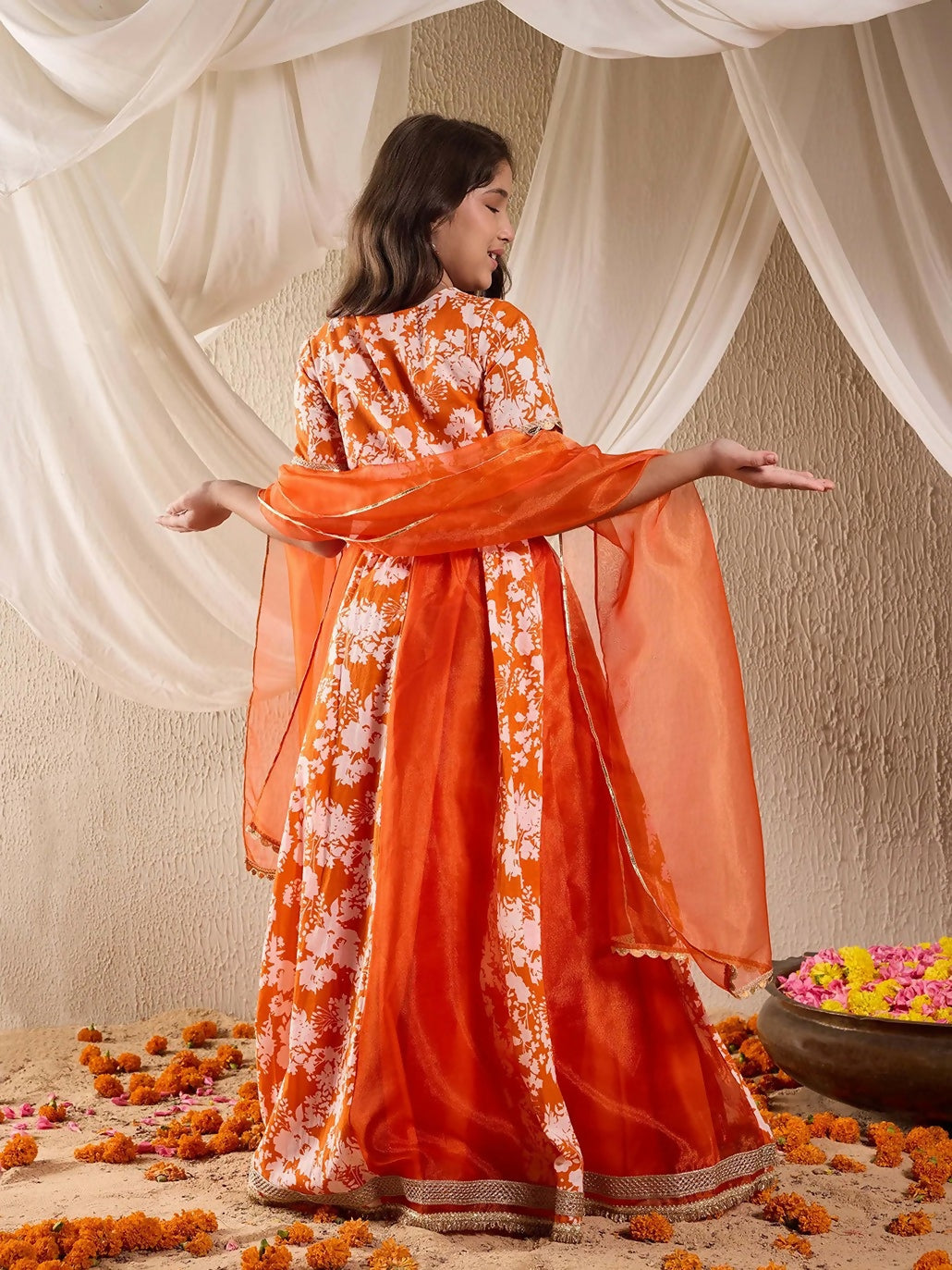 Joban Fashion Girl's Rust Color Lehenga Choli | Grocsy