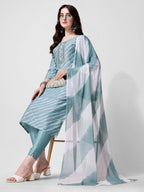 Leheriya Printed & Embroidered Kurta With Pant & Dupatta Set, Multicolor - Hiral Fashion | Grocsy