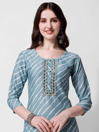 Leheriya Printed & Embroidered Kurta With Pant & Dupatta Set, Multicolor - Hiral Fashion | Grocsy