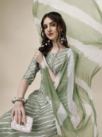Embroidered & Leheriya Kurta With Pant And Dupatta Set, Multicolor - Hiral Fashion | Grocsy