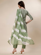 Embroidered & Leheriya Kurta With Pant And Dupatta Set, Multicolor - Hiral Fashion | Grocsy