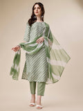 Embroidered & Leheriya Kurta With Pant And Dupatta Set, Multicolor - Hiral Fashion | Grocsy