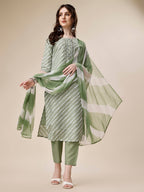 Embroidered & Leheriya Kurta With Pant And Dupatta Set, Multicolor - Hiral Fashion | Grocsy