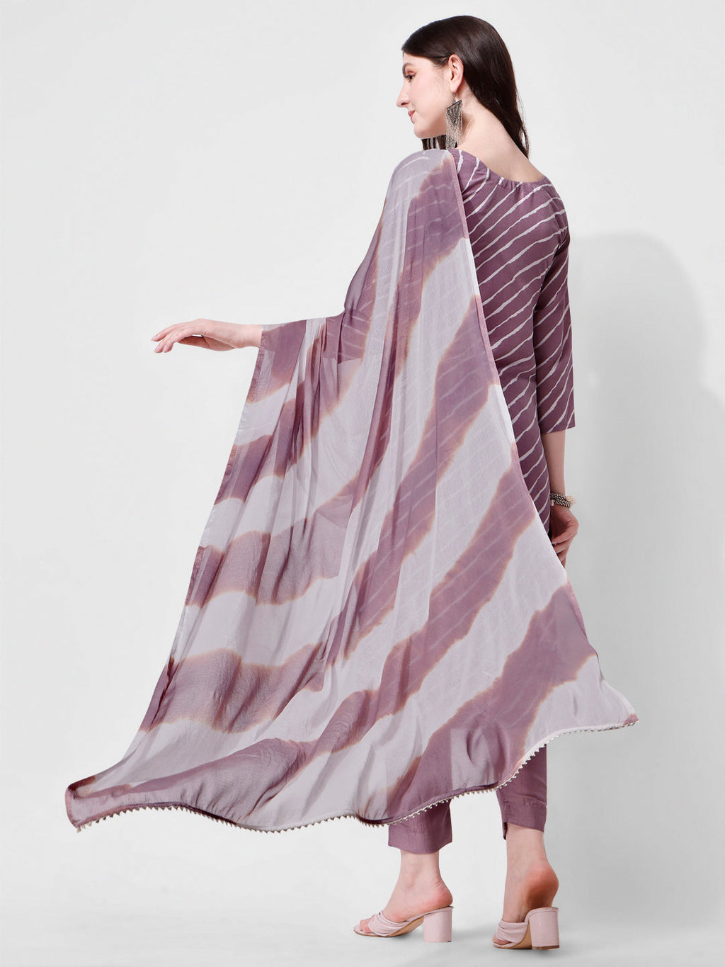 Leheriya Printed & Embroidered Kurta With Pant & Dupatta Set, Multicolor - Hiral Fashion | Grocsy