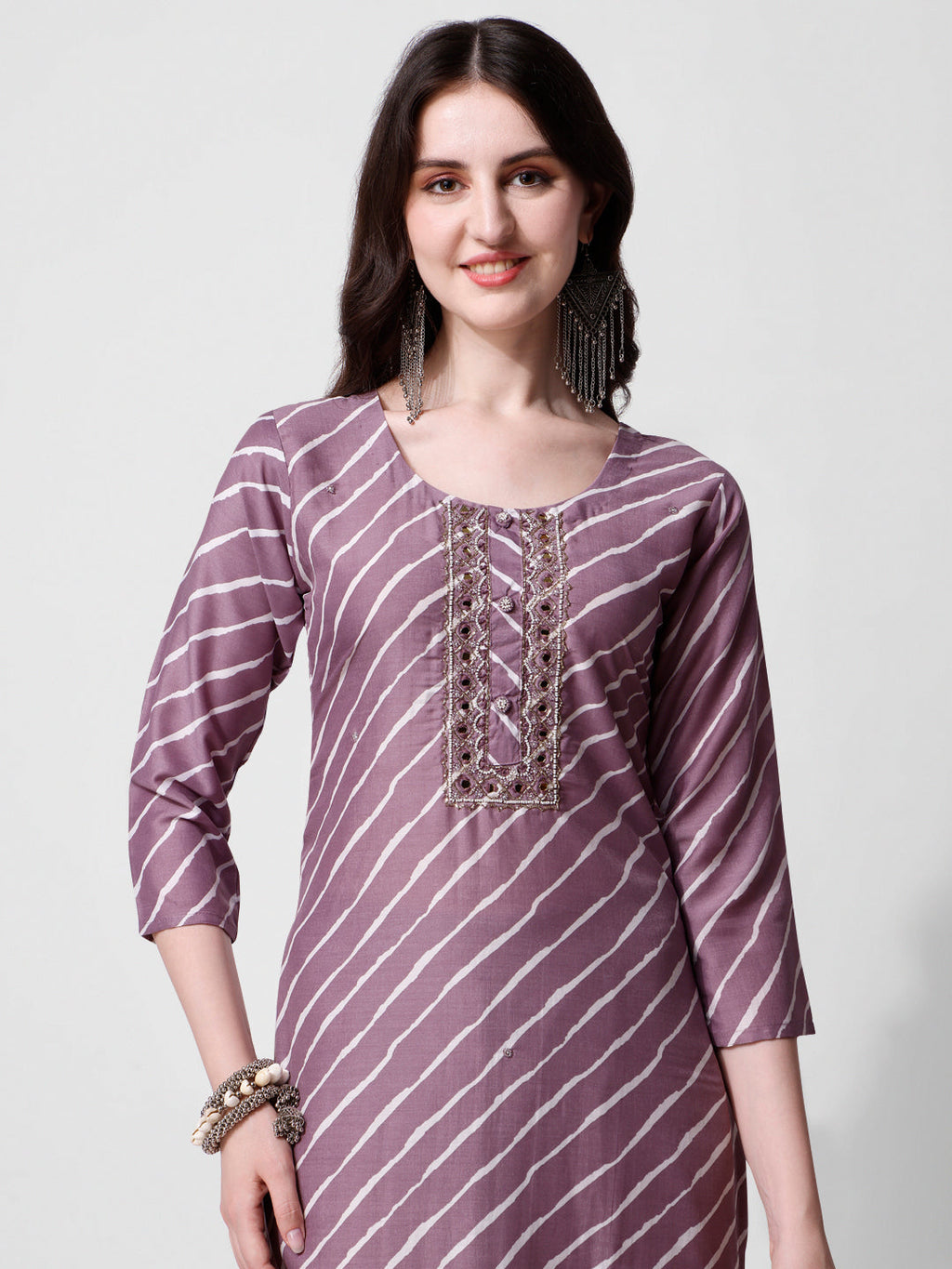 Leheriya Printed & Embroidered Kurta With Pant & Dupatta Set, Multicolor - Hiral Fashion | Grocsy