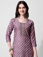 Leheriya Printed & Embroidered Kurta With Pant & Dupatta Set, Multicolor - Hiral Fashion | Grocsy