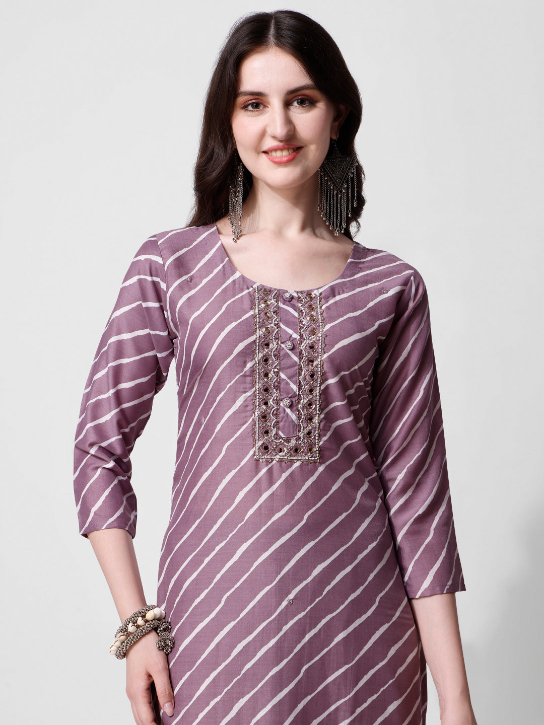 Leheriya Printed & Embroidered Kurta With Pant & Dupatta Set, Multicolor - Hiral Fashion | Grocsy