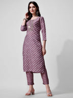 Leheriya Printed & Embroidered Kurta With Pant & Dupatta Set, Multicolor - Hiral Fashion | Grocsy