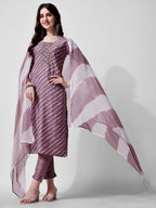 Leheriya Printed & Embroidered Kurta With Pant & Dupatta Set, Multicolor - Hiral Fashion | Grocsy