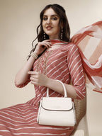 Embroidered & Leheriya Kurta With Pant And Dupatta Set, Multicolor - Hiral Fashion | Grocsy
