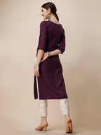 Wine Embroidered Kurta, Multicolor - Hiral Fashion | Grocsy