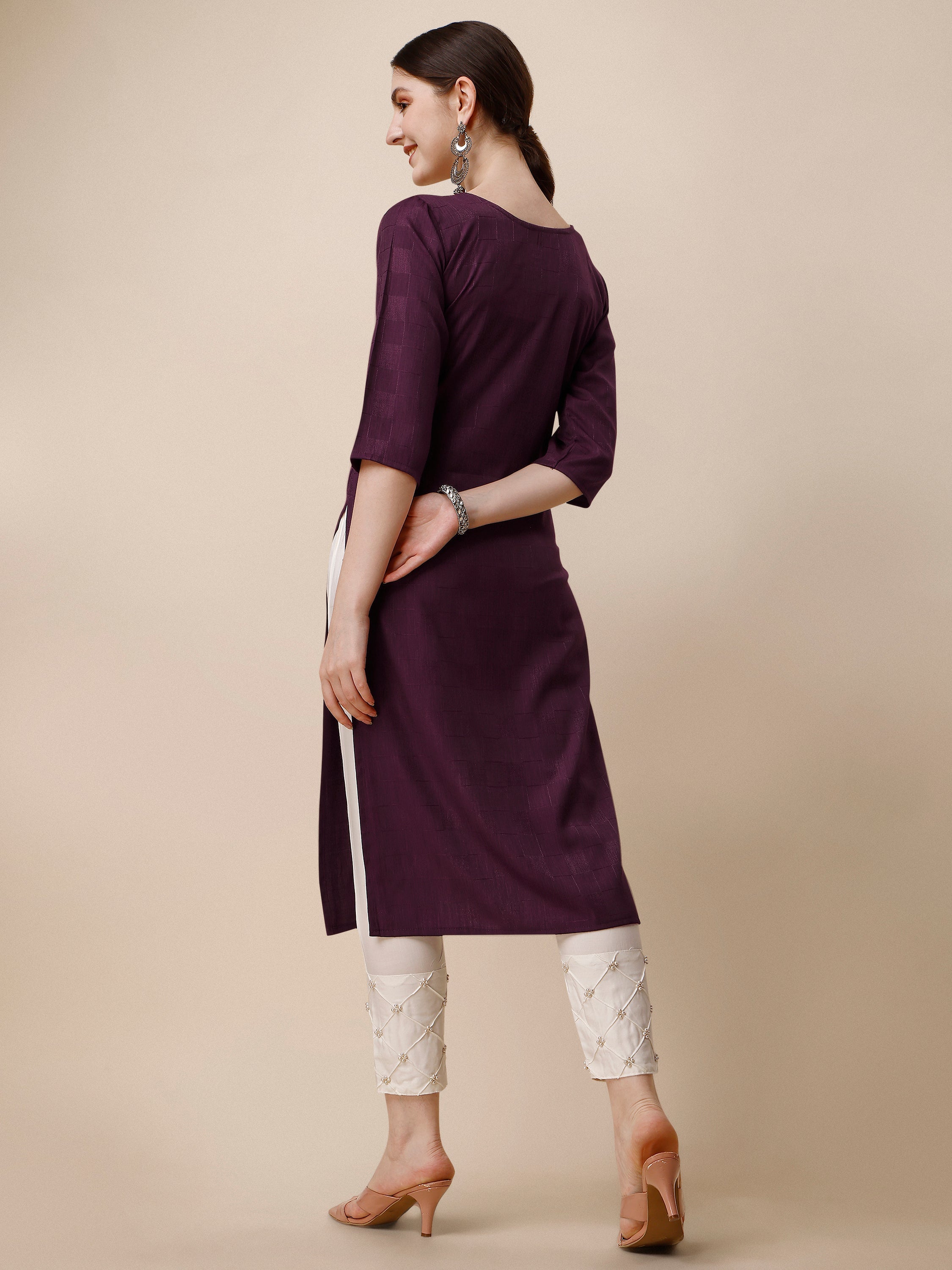 Wine Embroidered Kurta, Multicolor - Hiral Fashion | Grocsy