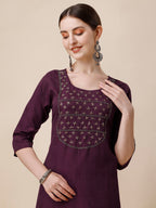 Wine Embroidered Kurta, Multicolor - Hiral Fashion | Grocsy