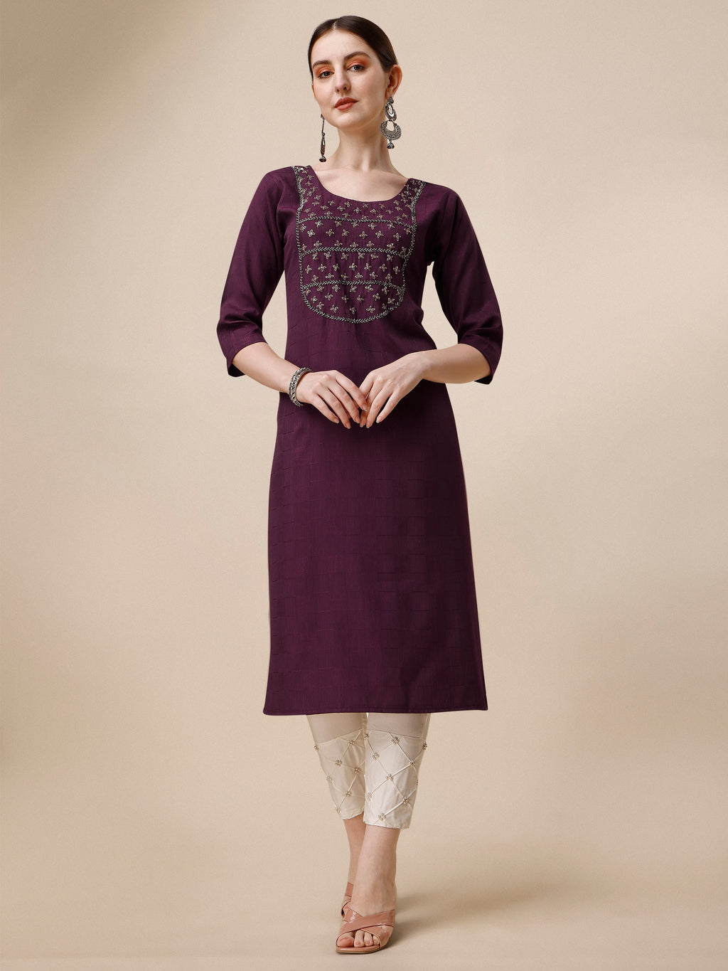 Wine Embroidered Kurta, Multicolor - Hiral Fashion | Grocsy