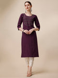 Wine Embroidered Kurta, Multicolor - Hiral Fashion | Grocsy