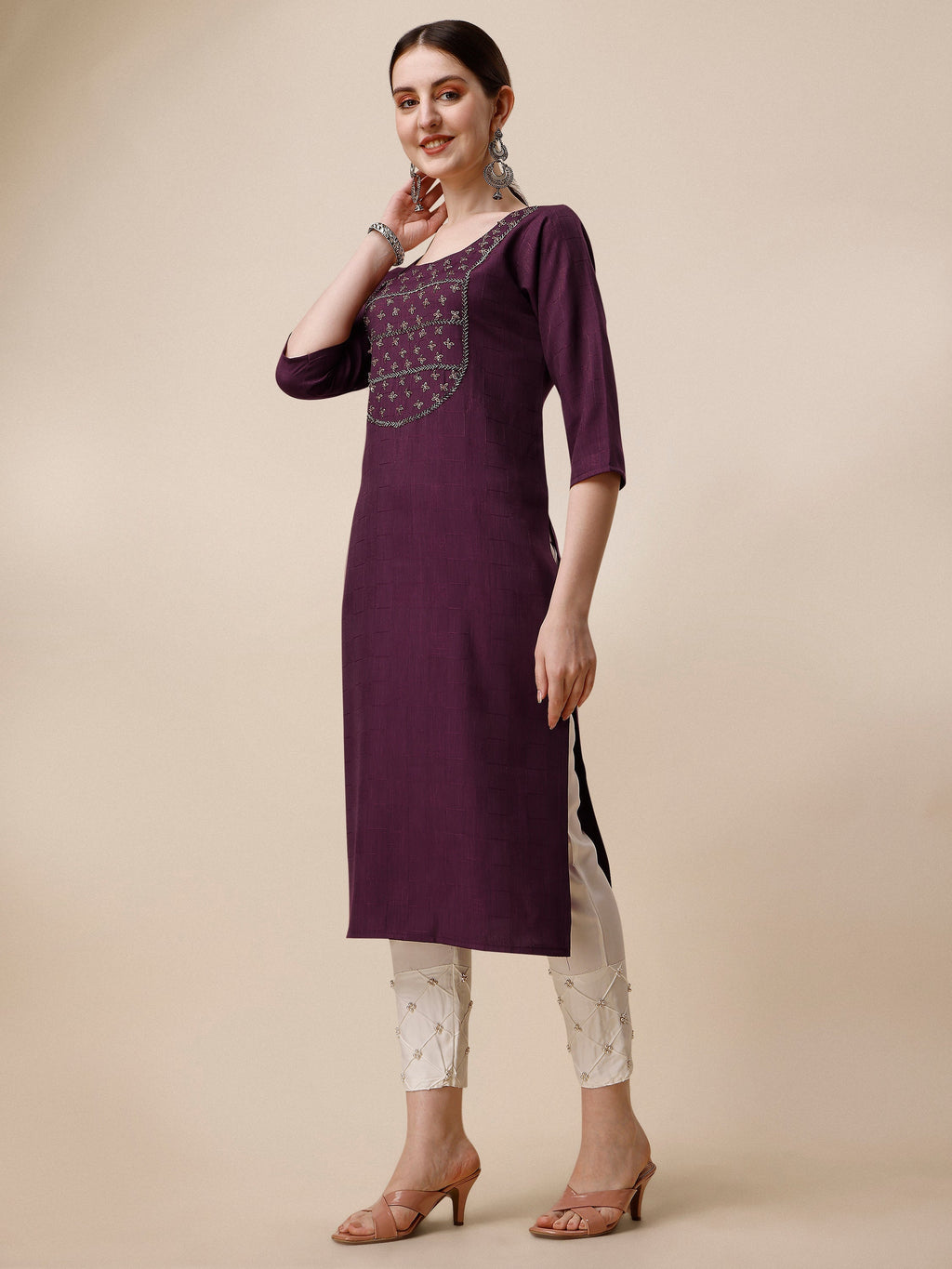 Wine Embroidered Kurta, Multicolor - Hiral Fashion | Grocsy
