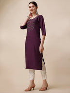 Wine Embroidered Kurta, Multicolor - Hiral Fashion | Grocsy
