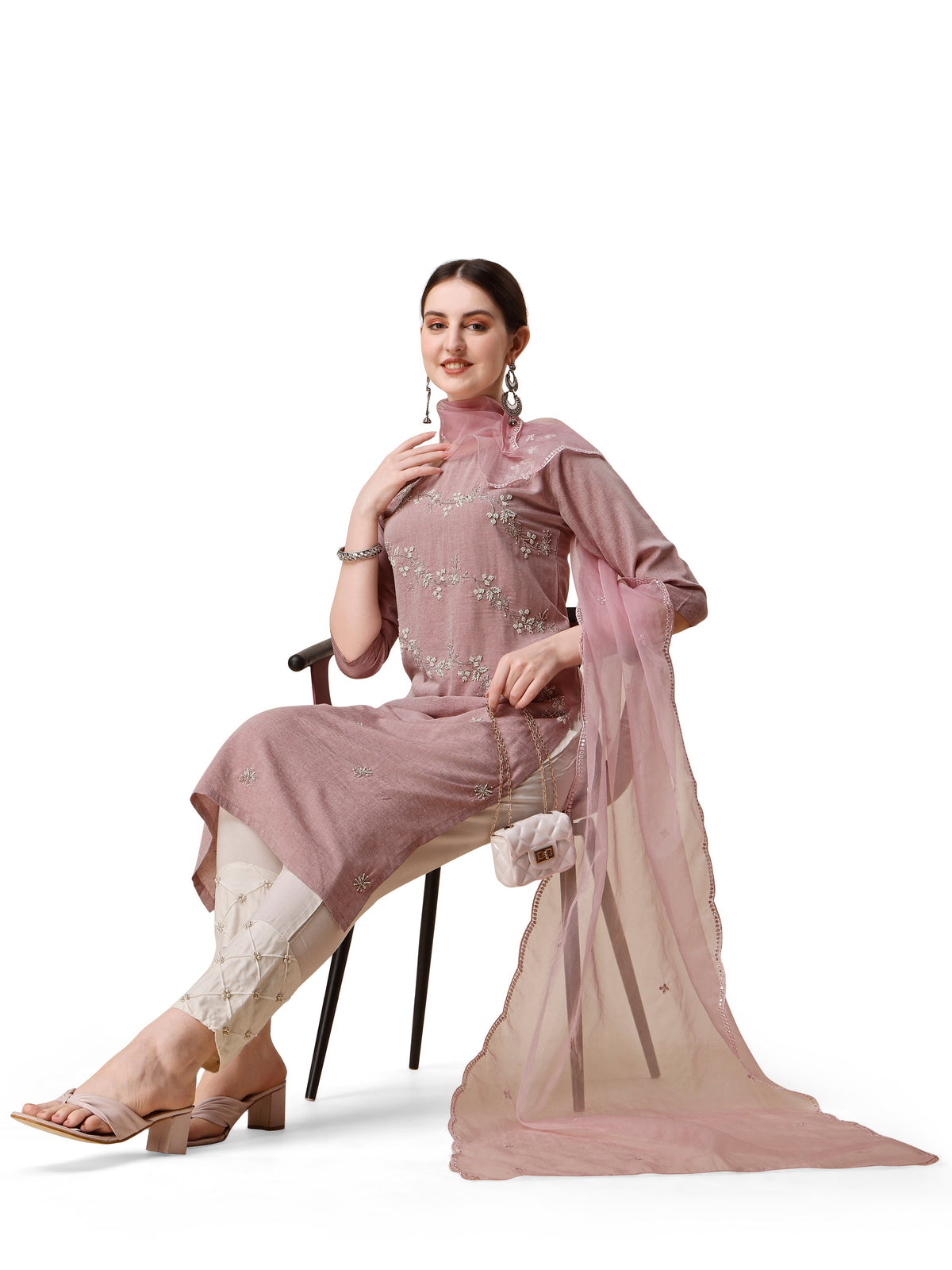 Embroidered Kurta With Moti Embellished Pant And Dupatta Set, Multicolor - Hiral Fashion | Grocsy