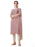 Embroidered Kurta With Moti Embellished Pant And Dupatta Set, Multicolor - Hiral Fashion | Grocsy