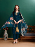 Hand Embroidered Kurta With Pant & Organza Printed Dupatta, Multicolor - Hiral Fashion | Grocsy