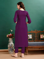 Hand Embroidered Kurta With Pant & Organza Printed Dupatta Premium, Multicolor - Hiral Fashion | Grocsy