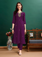 Hand Embroidered Kurta With Pant & Organza Printed Dupatta Premium, Multicolor - Hiral Fashion | Grocsy