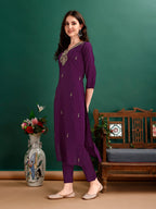 Hand Embroidered Kurta With Pant & Organza Printed Dupatta Premium, Multicolor - Hiral Fashion | Grocsy