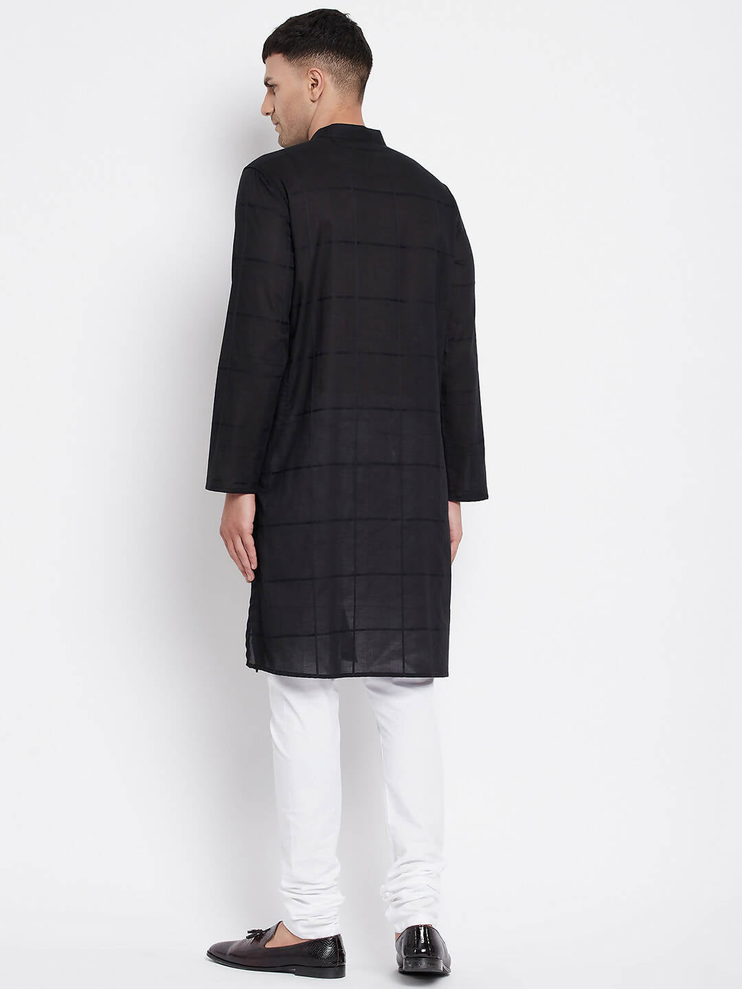 Even Apparels Pure Cotton Men's Kurta in Black Color With Band Collar | Grocsy