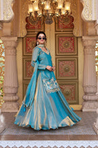 Teeya Creation Womens New Stylish Moti Beads With Cording Sequence Thread Embroidery Work Aqua-Blue Kurta Set | Grocsy