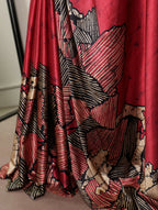 Vastranavya Red Satin Silk Printed Saree with a Natural Silk Unstitched Blouse | Grocsy