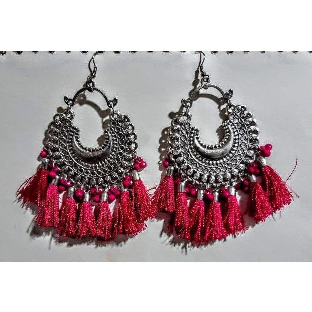 MS Fashion India Half Moon Pink Color Silk Thread Earrings | Grocsy