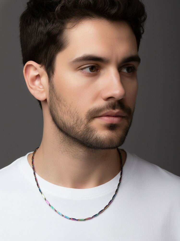 NVR Men's Handcrafted Multicolour Rhodium Plated Chain | Grocsy