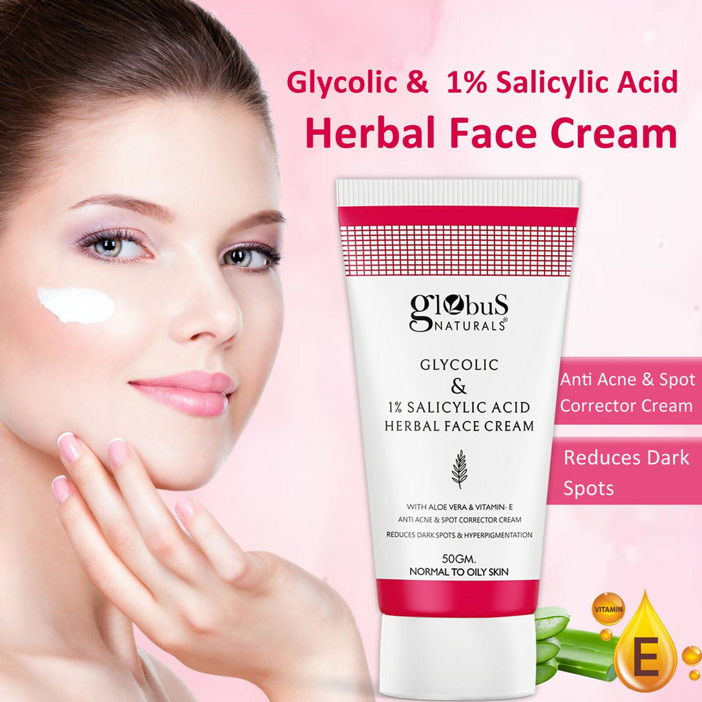 Globus Naturals Glycolic & 1% Salicylic Acid Herbal Anti Acne Face Cream | Grocsy