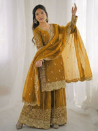 Teeya Creation Yellow Color Fendy Silk Embroidery Work Wedding Wear Salwar Suit | Grocsy