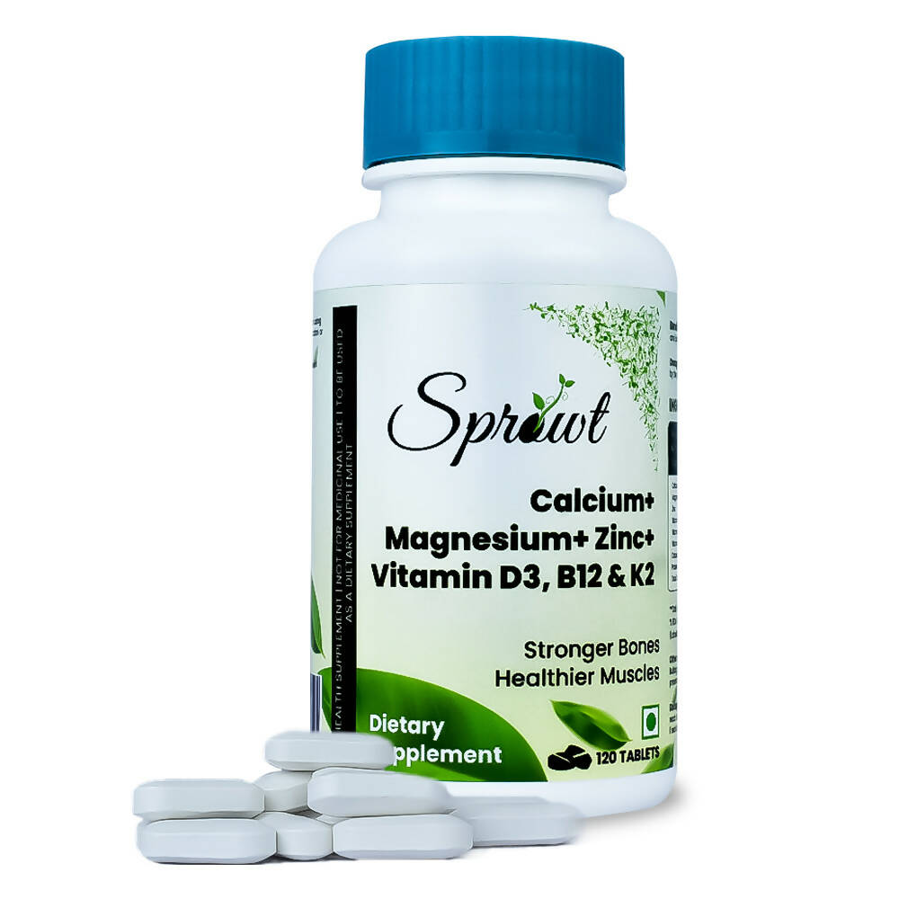Sprowt Calcium Magnesium Zinc Vitamin D3, B12 & K2 Tablets | Grocsy