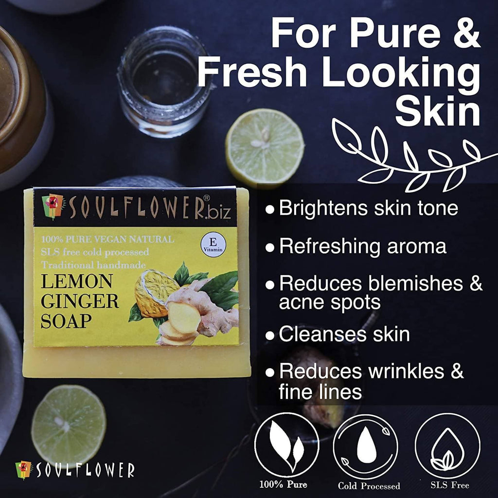 Soulflower Lemon And Ginger Handmade Soap | Grocsy