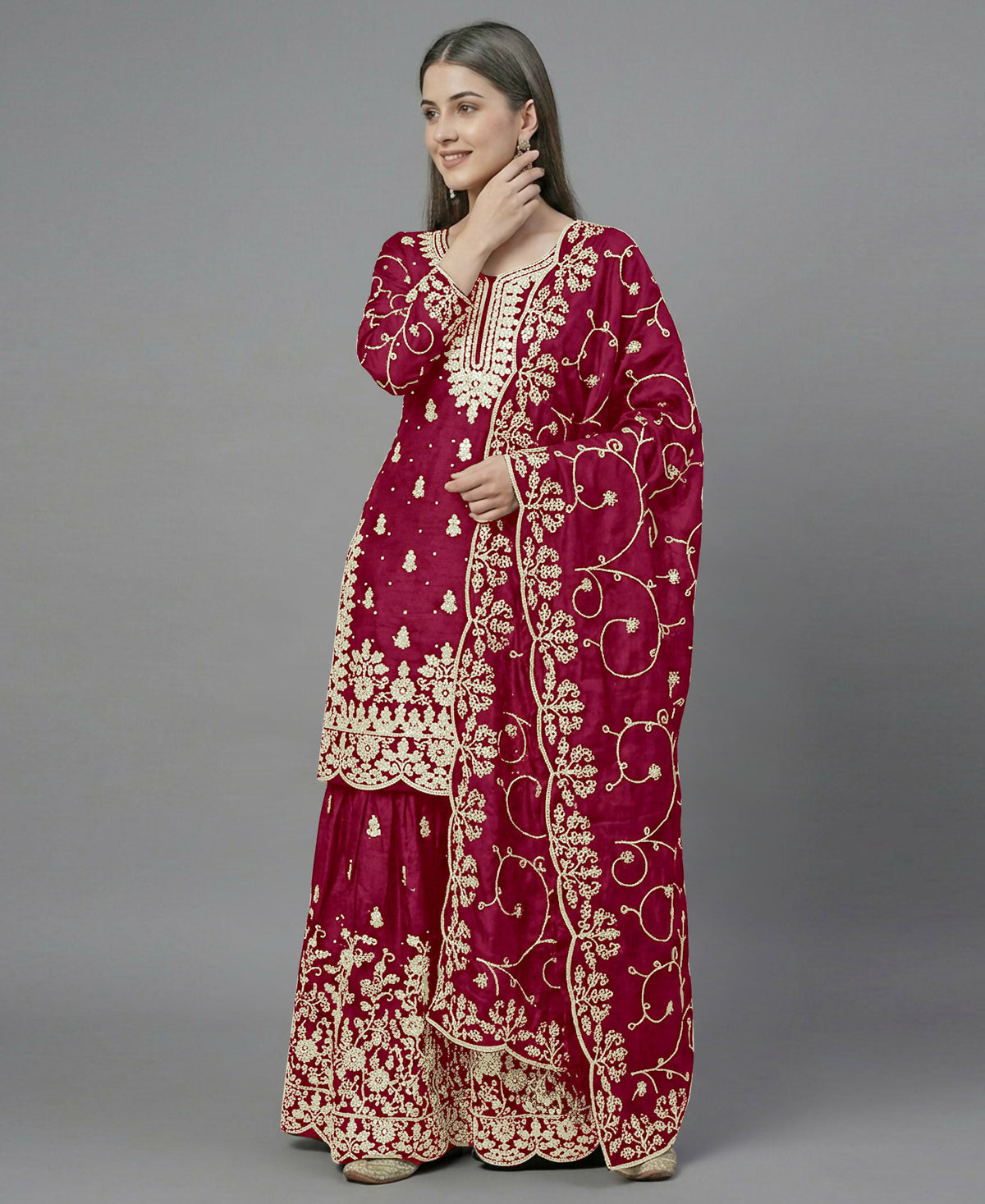 Teeya Creation Womens New Trendy Pure Gmy Silk With Heavy Embroidery Sequence Work Red Kurta Set | Grocsy
