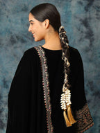 Ruby Raang Gold Gota Pati Work And Black Thread And Shells With Gold Stones | Grocsy