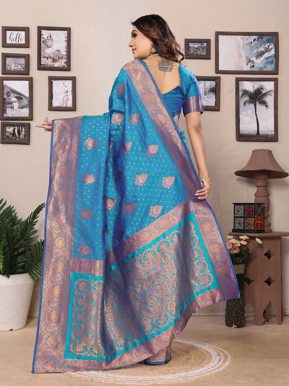 Joban Fashion Banarasi Royal Blue Woven Soft Silk Saree | Grocsy