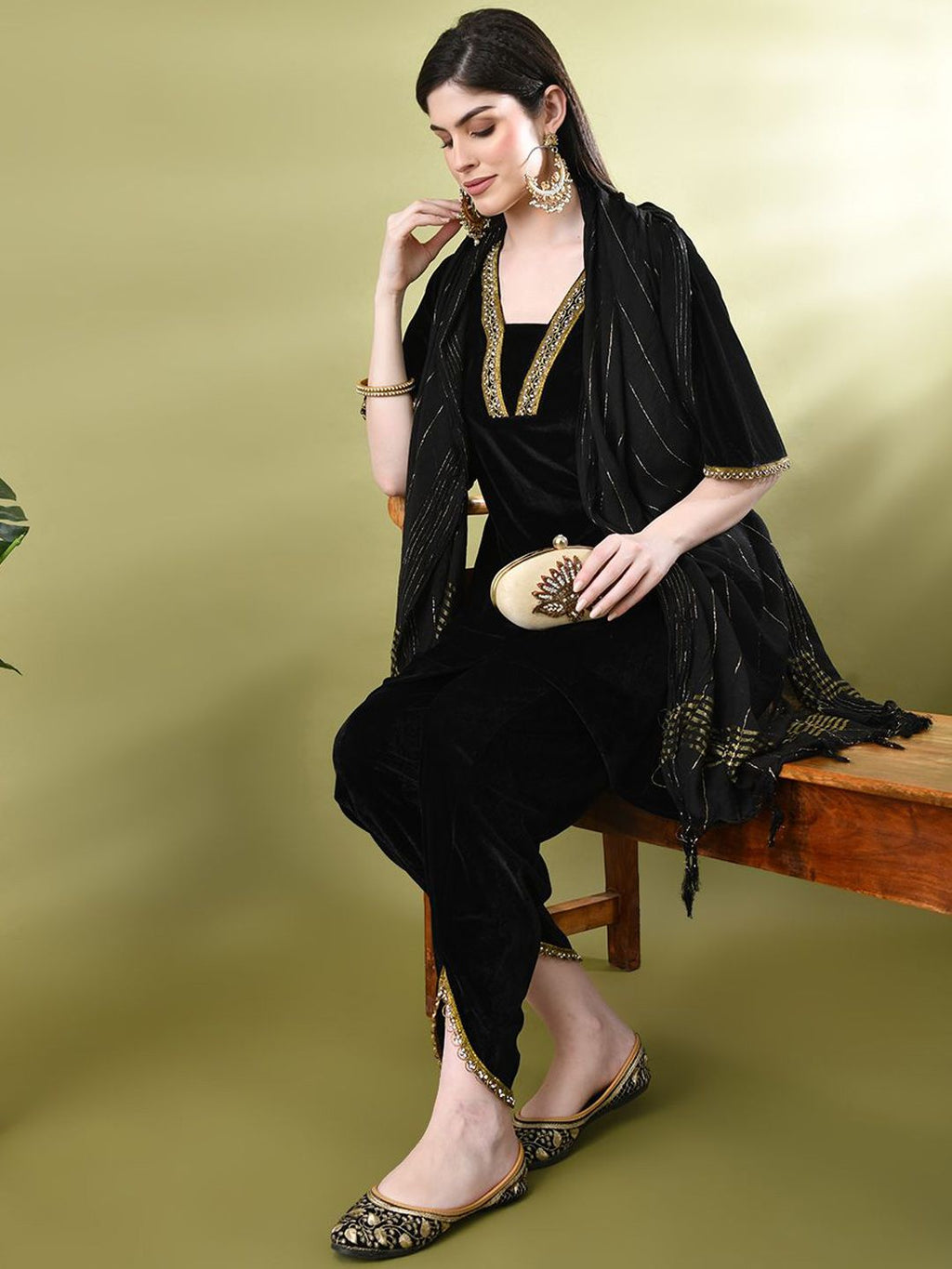 Sangria Embellished A-Line Kurta & Dhoti Pant With Dupatta | Grocsy