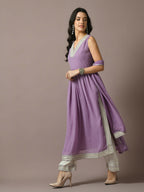 Myshka Women's Lavender Solid Georgette Anarkali Party Kurta Set | Grocsy