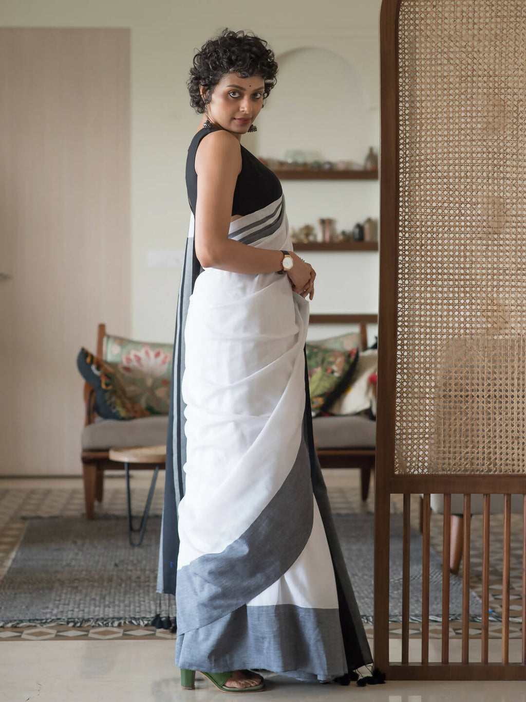 Suta White Woven Design Cotton Blend Saree | Grocsy