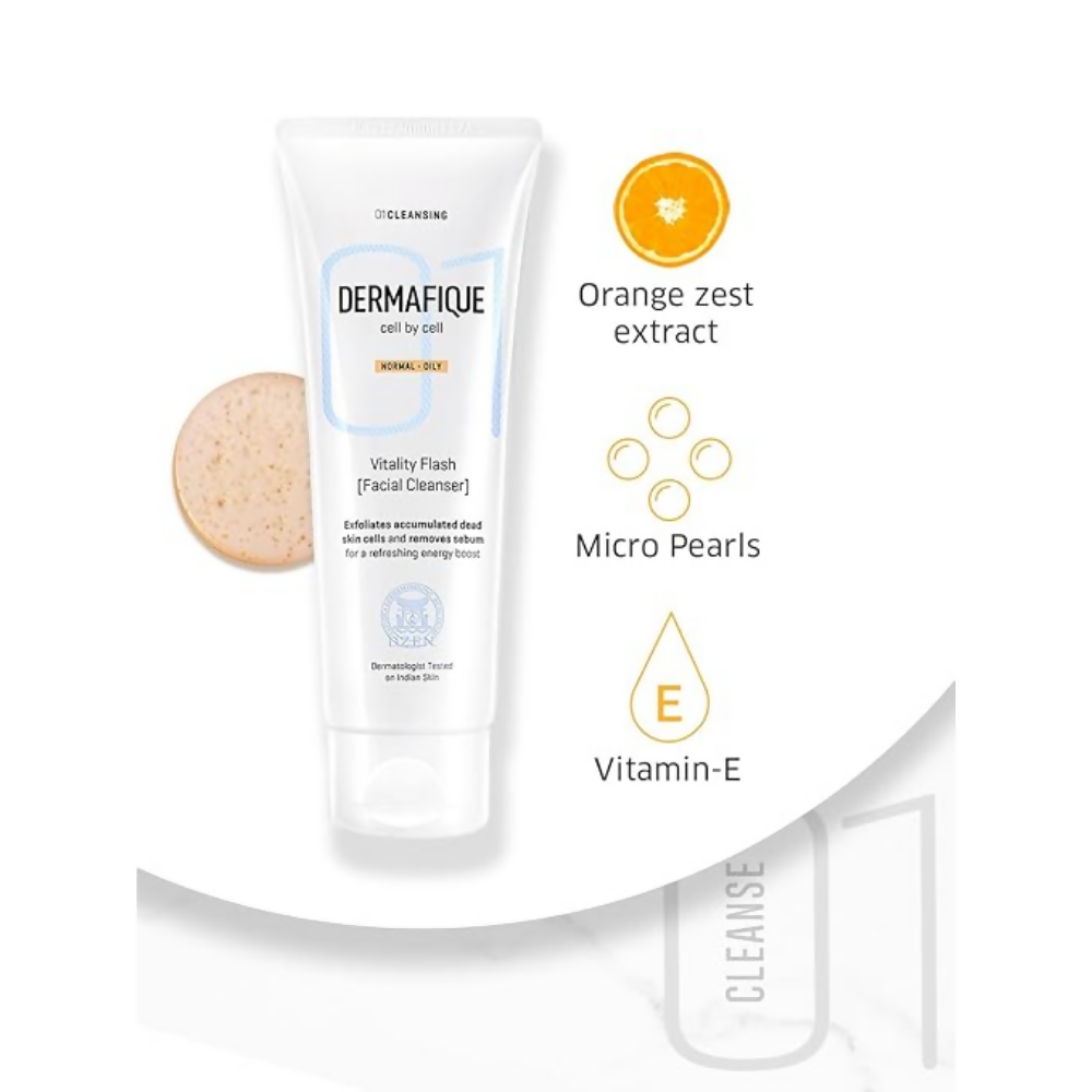 Dermafique Vitality Flash Facial Cleanser Exfoliating Face wash | Grocsy
